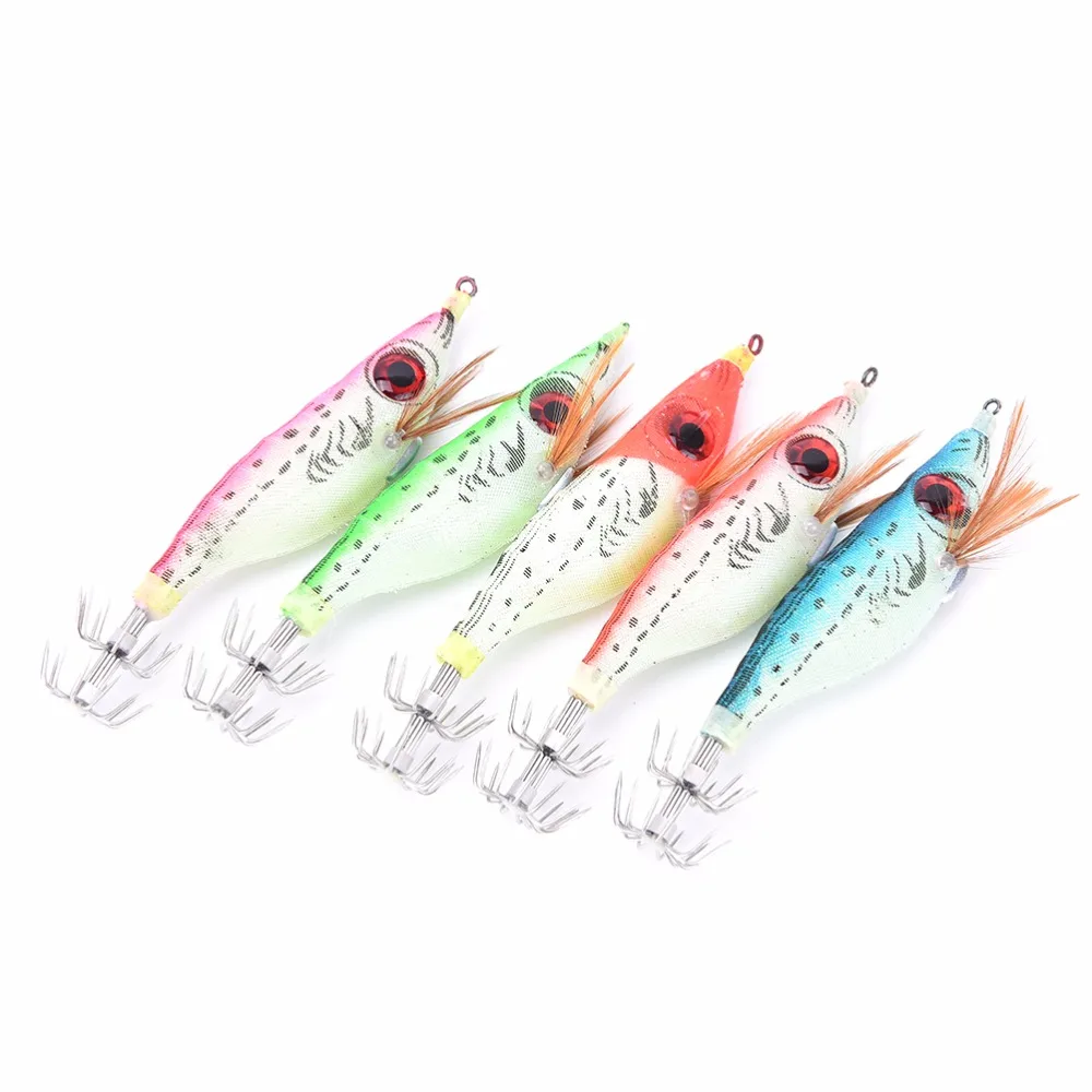 5Pcs Glow in Dark Luminous Fishing Lures Baits Fish Squid Shrimp Jigs Hooks 9g 10cm | Спорт и развлечения