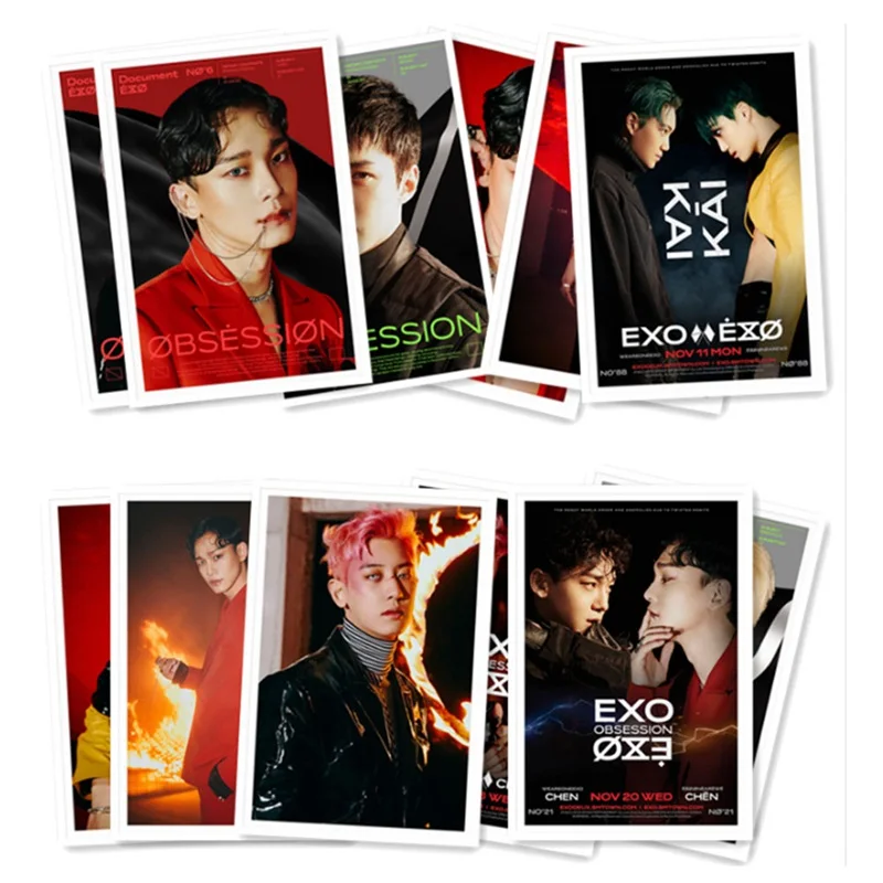 40 шт./компл. K-pop EXO новые Ablum OBSESSION Lomo карты Baekhyun фото карты с металлической коробкой для вентилятора Подарочная серия