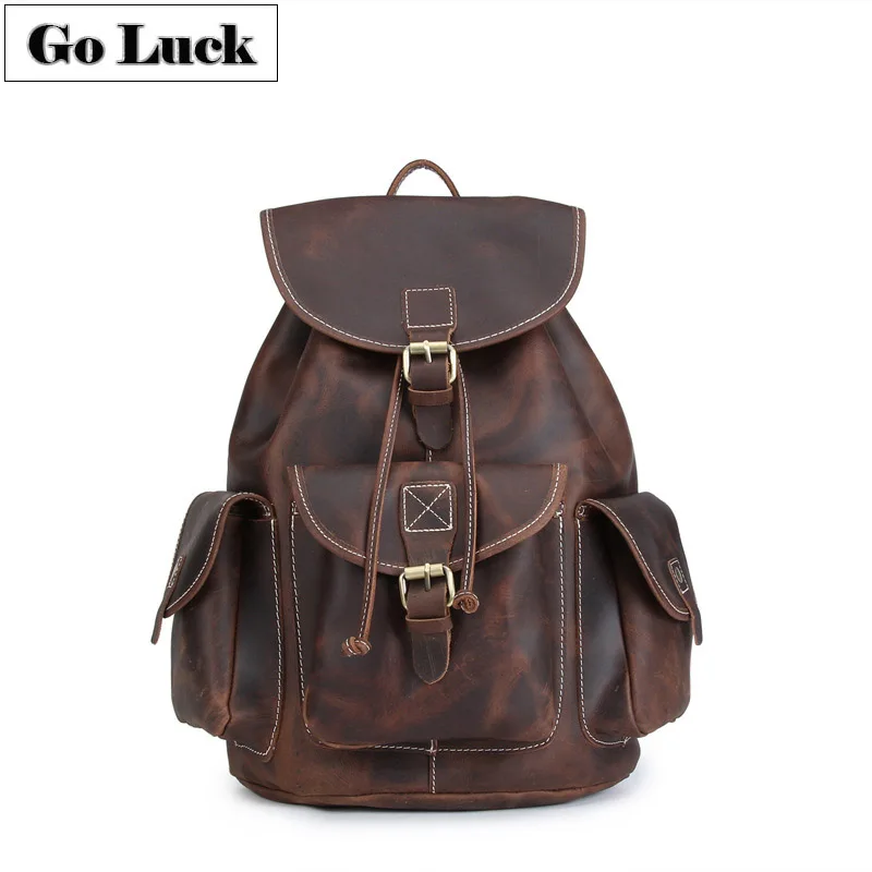 Go-Luck Brand Hand-Made Crazy Horse Echt Leer Toevallige Rugzak Mannen Koeienhuid Rugzakken Mannen Dubbele schoudertas Go-Luck Brand Hand-Made Crazy Horse Echt Leer Toevallige Rugzak Mannen Koeienhuid Rugzakken Mannen Dubbele schoudertas