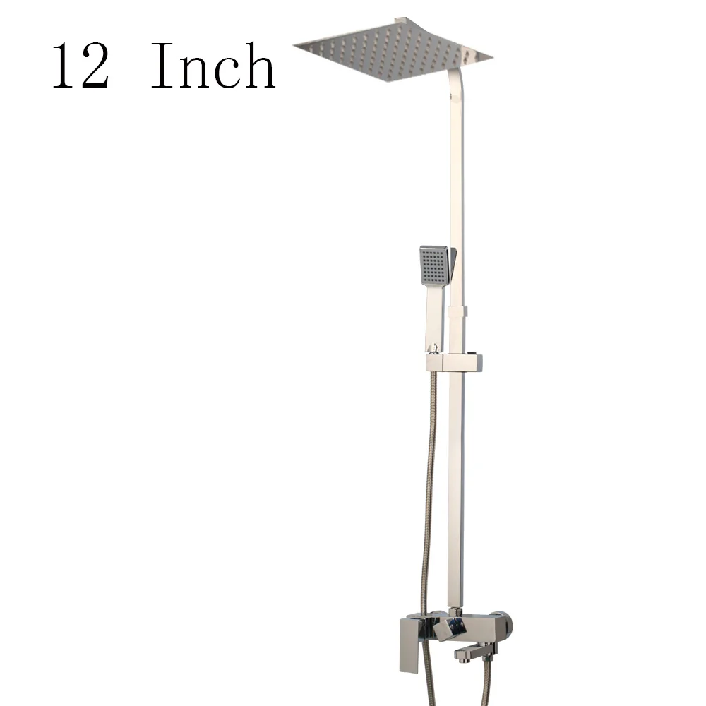 12 INCH Набор для душа для ванной " 12" 1" квадратный grifo monomando ducha душевая головка тропический ливень хромированная латунь Раковина смесители - Цвет: 12 INCH