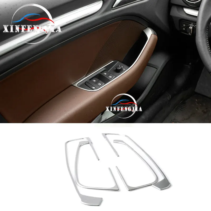 For Audi A3 15-17 4pcs Steel Interior Door Armrest Panel Window Lift Cover Trim |