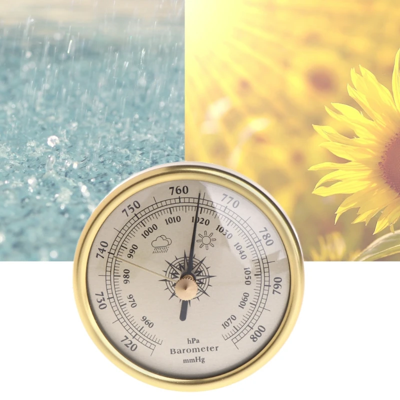 

72mm Wall Hanging Barometer 1070hPa Gold Color Round Dial Air Weather Station 94PC