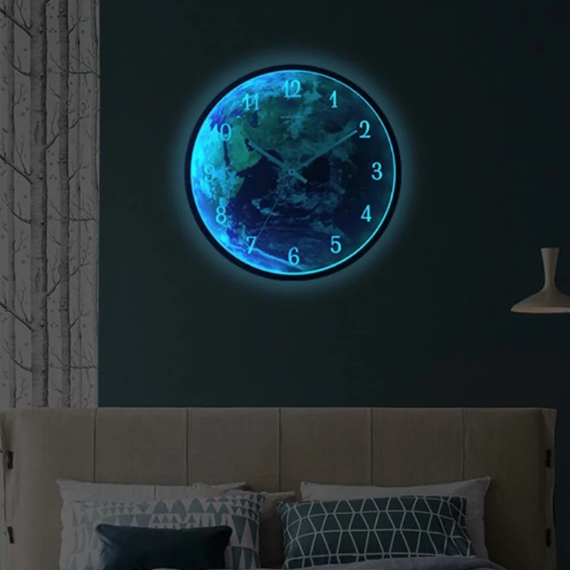 LED sound and light dual control luminous wall clock creative earth home clock living room decorative hanging clock