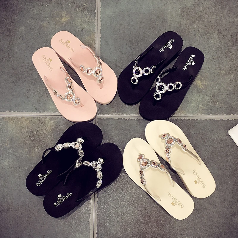 

LOOZYKIT Girls Slippers With White Diamond Rhinestones Woman's Flip-Flops High Summer Waterproof Casual Slipper