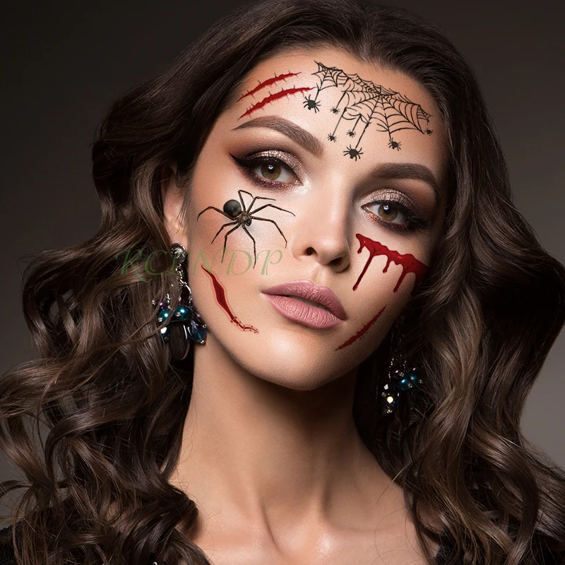 Waterproof Temporary Tattoo Sticker Halloween Spider web scars bleed body art tatto flash tatoo fake tattoos for girl women men