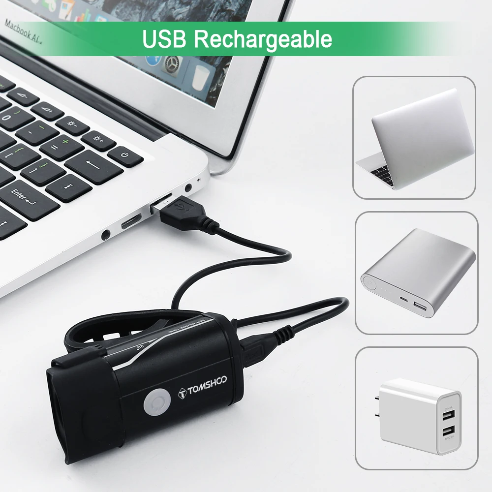 TOMSHOO светодиодный фонарь для велосипеда, 350 люмен, водонепроницаемый, USB, перезаряжаемый, фара для велосипеда с хвостом и спицами