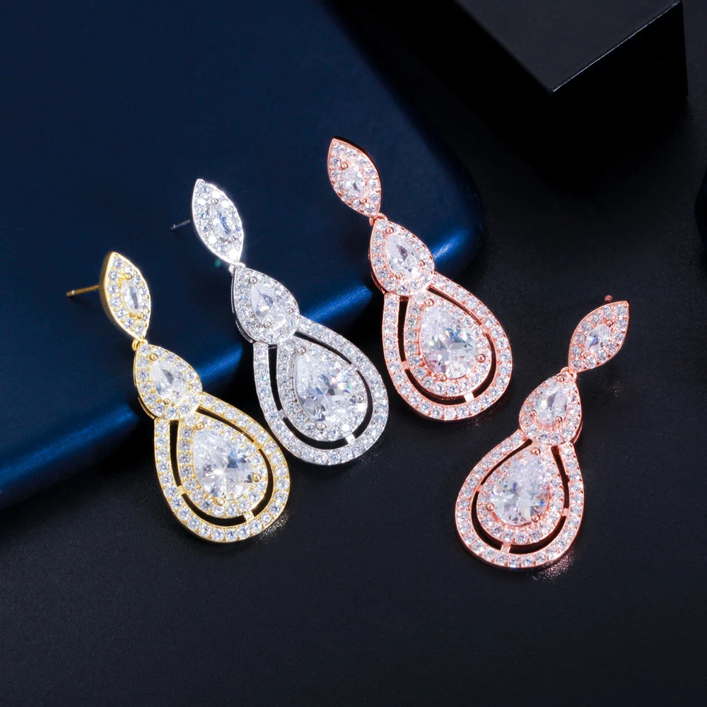 Shiny White Cubic Zirconia Water Drop Earrings For Brides Wedding Evening Party Costume Jewelry Accessories CWWZircons CZ904 drop earrings dome teardrop earrings
