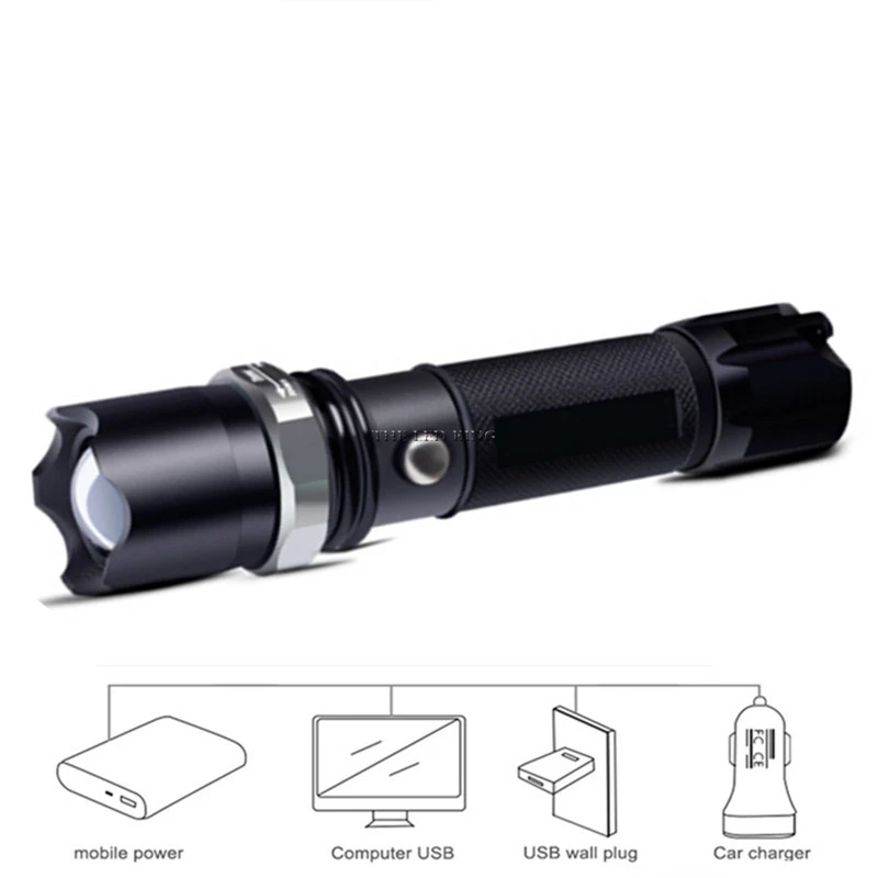 Super Bright 5200LM Rechargeable Flashlight XML-T6 Led Flashlight Zoomable 4 modes torch for 18650 with USB cable Camping usb rechargeable led torch