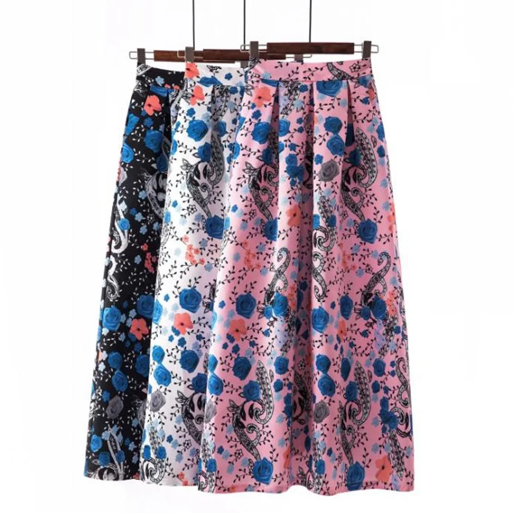 Цветочная длинная юбка с принтом женская одежда повседневная женская винтажная Цветочная плиссированная юбка с высокой талией мусульманское Макси Пышная юбка Saias Longa