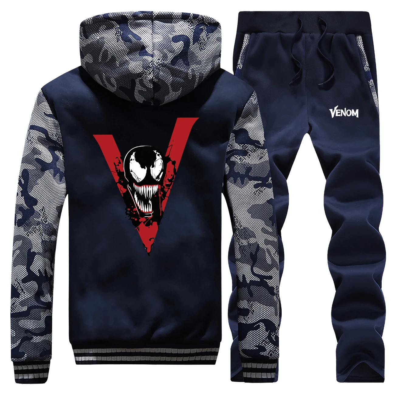 

Hot Sale Winter Venom Cool Superhero Marvel Cartoon Mens Camouflage Sportswear Hoodies Coat Thick Suit Jackets+Pants 2 Piece Set