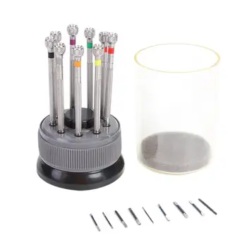 

9pcs/Set Watch Repair Rotary Base Spring Bar Screwdriver Kit Rotatable Watchmaker Tool with Transparent Dust Cover