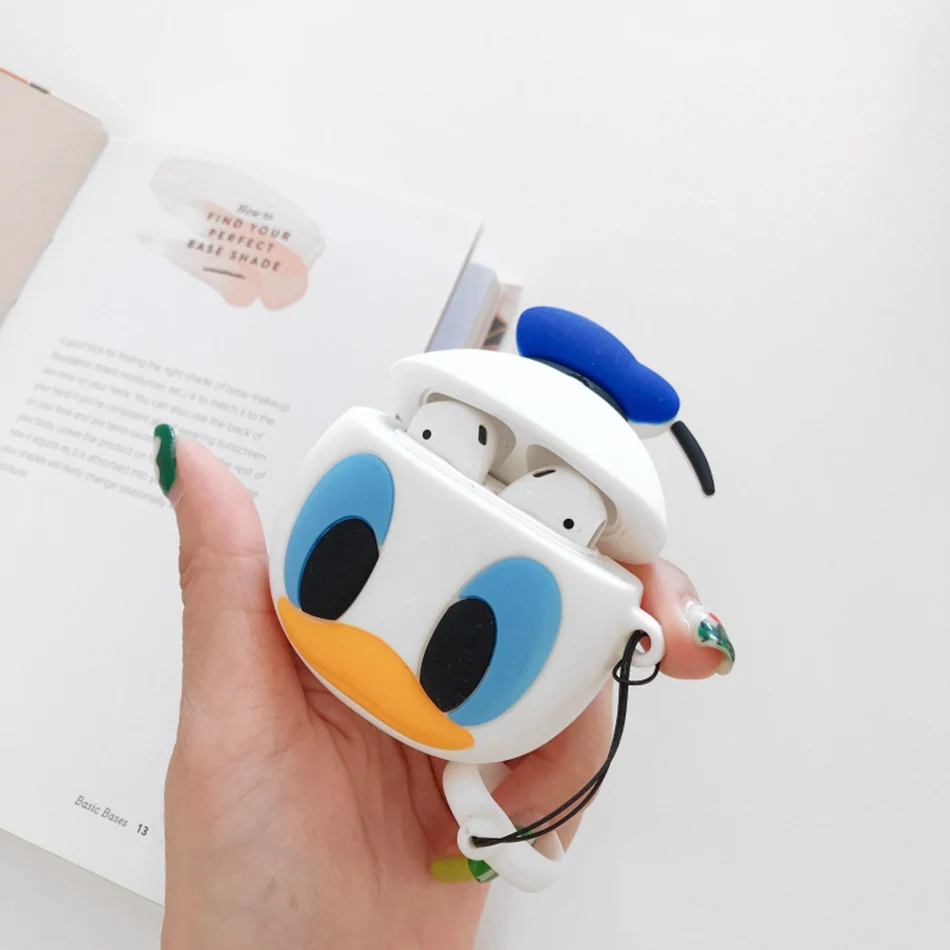 450F 3D чехол для наушников для Airpods, чехол, милый силиконовый чехол с изображением собаки утки из мультфильма для Apple Air pods 2, наушники/Earpods, чехол, брелок, кольцо - Цвет: 450F