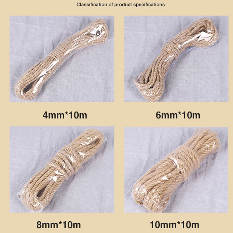10M Natural Jute Rope Twine Rope Hemp Twisted Cord Macrame String DIY Craft Handmade Decoration Pet Scratching 4mm-12mm jute rope,macrame cord
