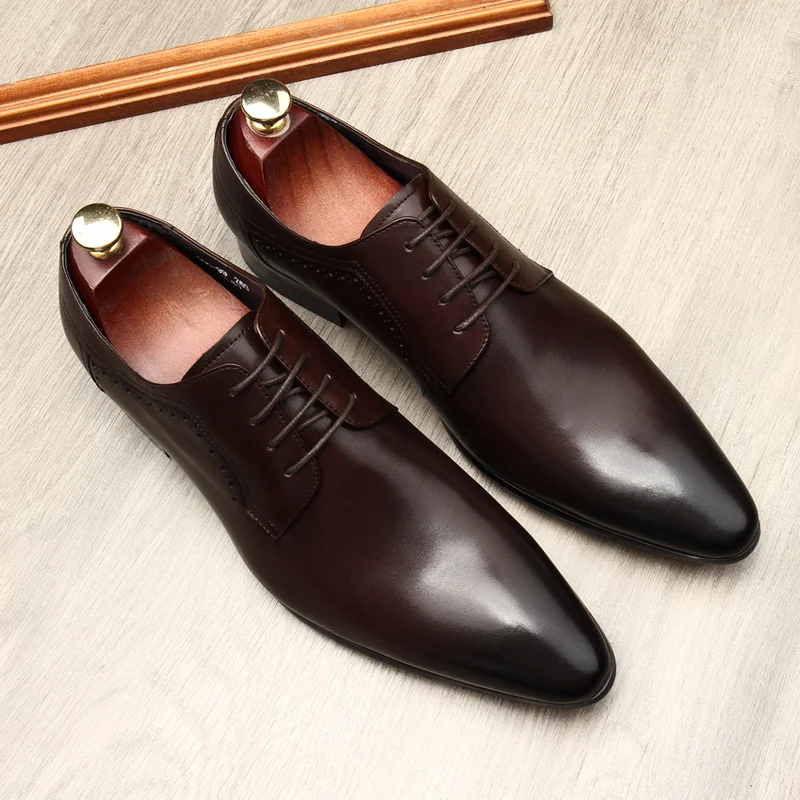 Love four English Pointed Lace-up Leather Men's Dress Wedding Work Shoes Size 46