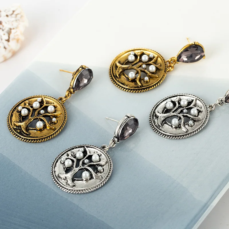 Этнический стиль черный сосновый камень жемчуг преувеличенный кулон серьги
