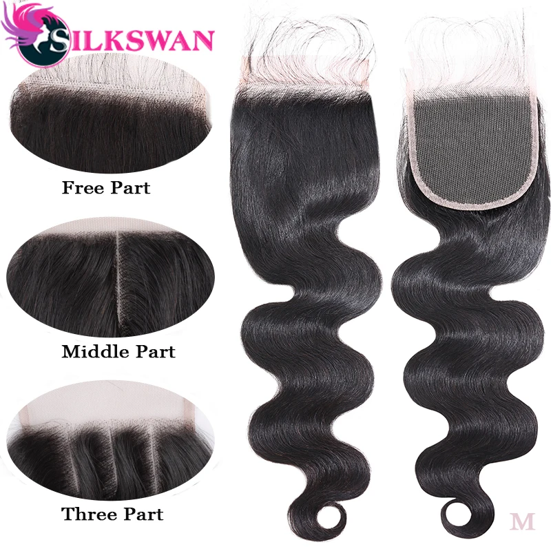 

Silkswan Brazilian Hair Body Wave Swiss Lace Closure 8-20Inch 28 Inch Lace Closure Middle/Free Part Remy Hair