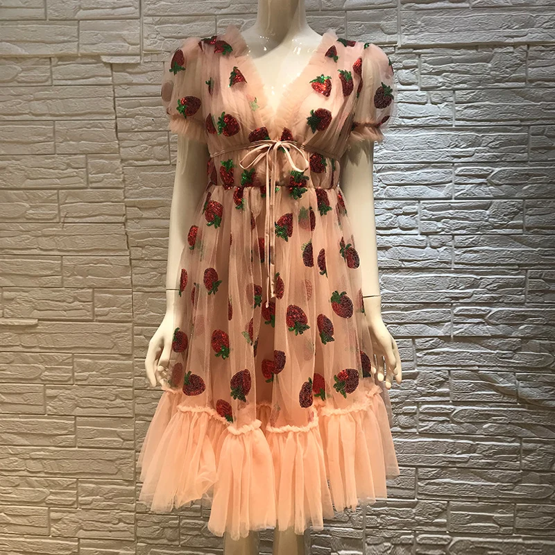Women Mini Summer Strawberry Dress 