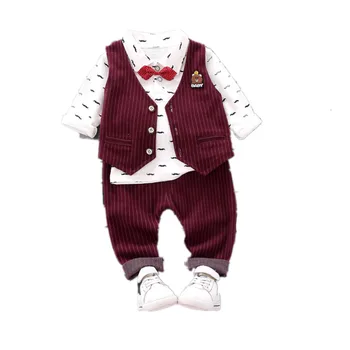 

Spring Autumn Baby Boy Outing Clothes Children Print T Shirt Striped Vest Pants 3Pcs/sets Infant Kids Fashion Toddler Tracksuits