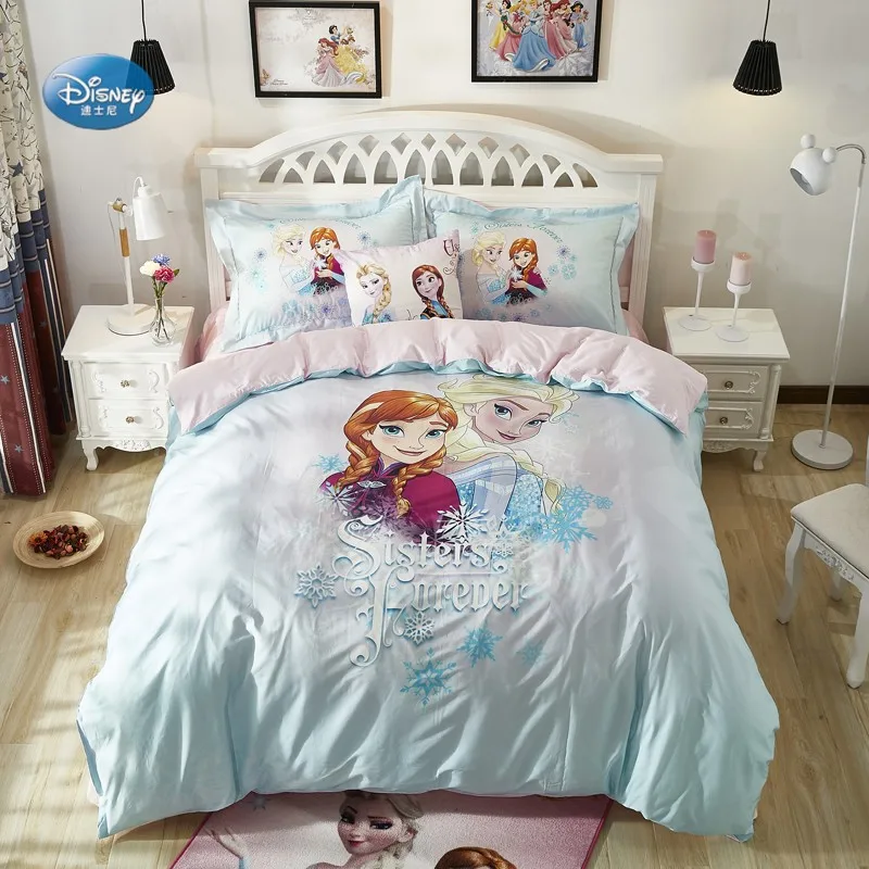 Disney açık mavi dondurulmuş Elsa Anna yatak takımları kız çocuk yatak  odası dekoru pamuk çarşaf yorgan yatak örtüsü seti 3/4 adet - AliExpress Ev  ve Bahçe