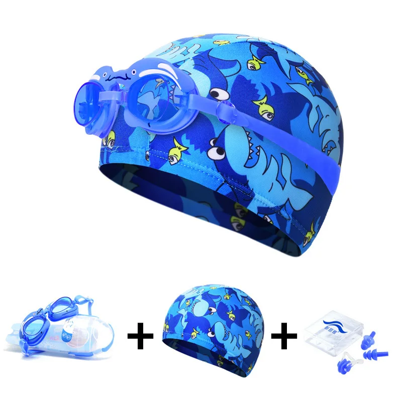 

Swimming Cap Children Men And Women Children Swimming Cap wen quan bao CHILDREN'S Three-piece Suit Swimming Cap Goggles Swimming