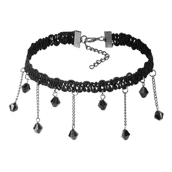 

New Korean Fashion Black Crystal Pendant Necklace For Women Rope Necklaces Chain Chokers Gift Girls Link Woven Handmade Jew F2K8