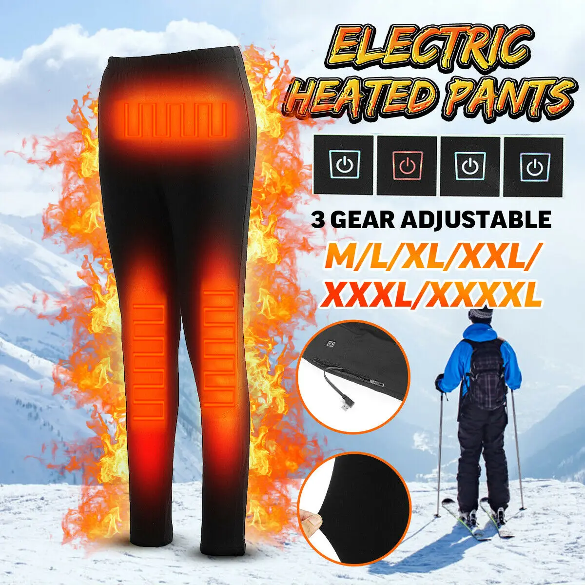

USB Intelligent Ski Pants Men Constant Temperature Warm Body Snow Pants Velvet Thickening Heating Pants Wintersport Charging