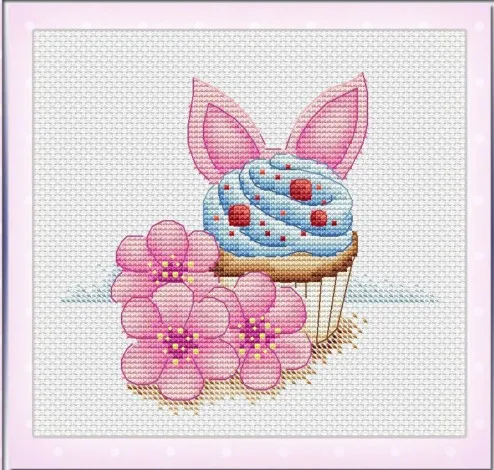 

HH Counted Cross Stitch Kit Fan blowing a fan Handmade Needlework For Embroidery 14ct Cross Stitch Peach Blossom and Cupcake