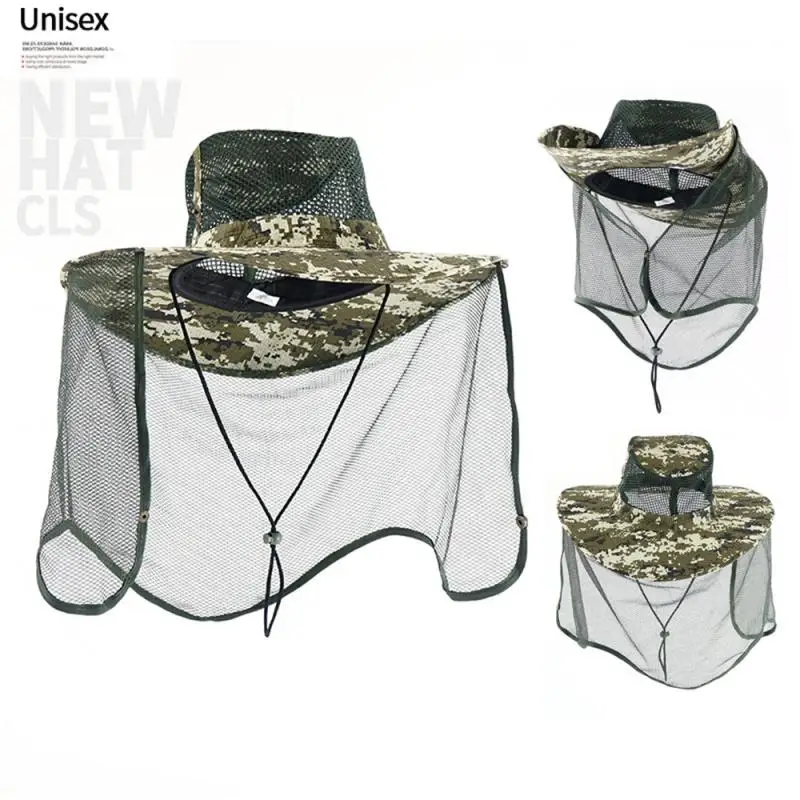 Newest Outdoor Anti-mosquito Thickening Fisherman Hat Camping Travel Sunscreen Camouflage Hat With A Wide Brim