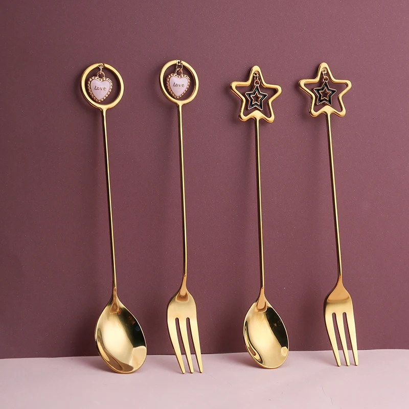 304 Нержавеющая Сталь Десертная кофейная ложка Вилка с симпатичный кулон арбуз