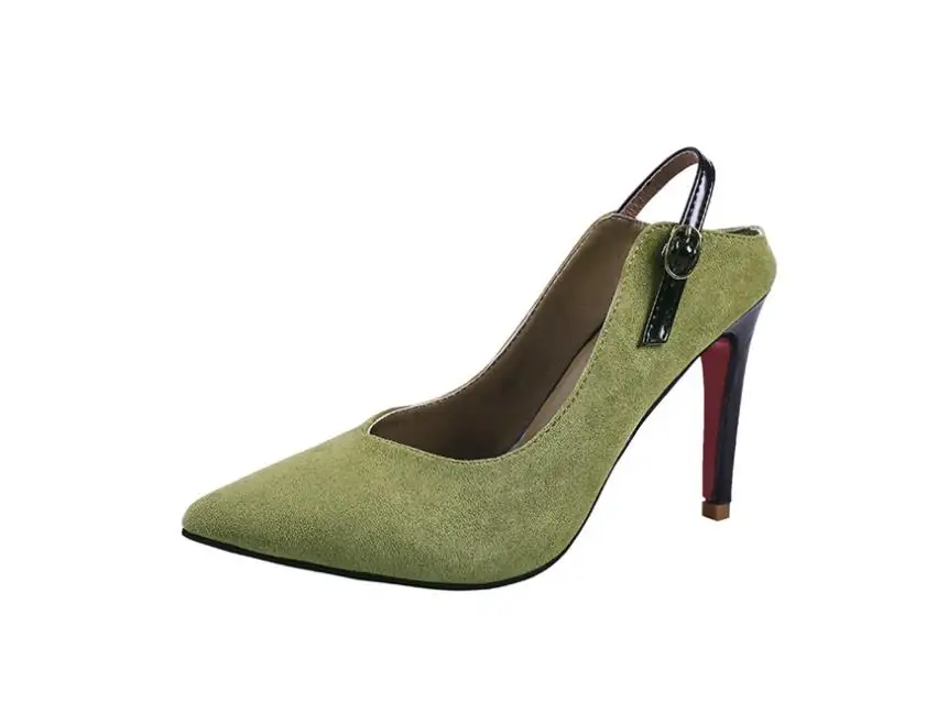 

2018 new high heels temperament female fine with thin green shallow high heels buckle sexy fashion shoes