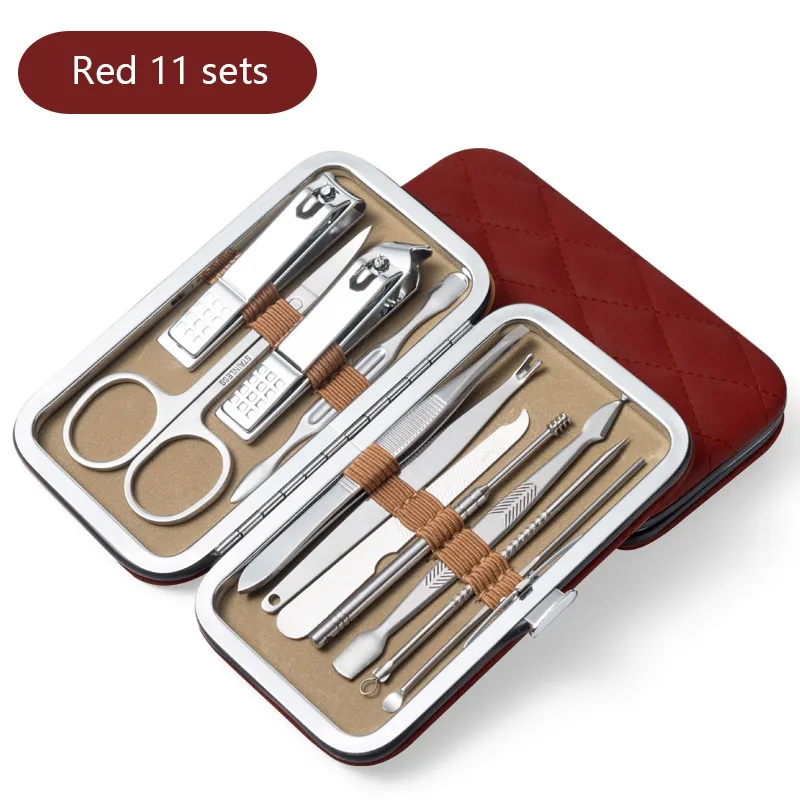 11-piece set Профессиональный 19 шт./компл. Многофункциональный Нержавеющая сталь стрижки ногтей инструмент кусачки для ногтей комплект Красота ножницы для ногтей кусачки для ногтей комплект - Цвет: 11-piece set