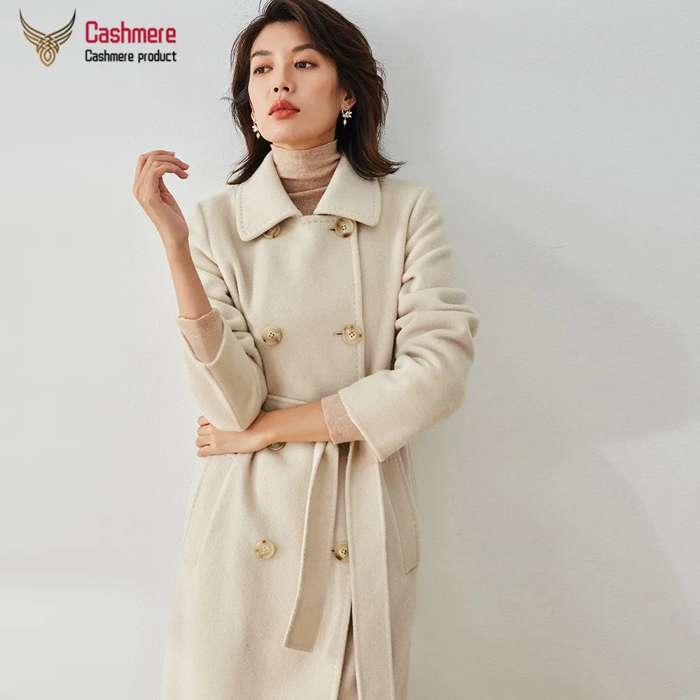 long puffer Loose Women Coat Winter Long Coat 20% Cashmere Coat Water Ripple Wool Coat Women New Autumn Double-breasted Coat Women Commuter down parka