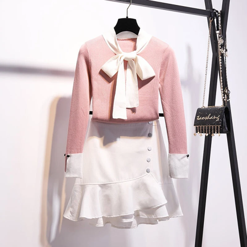 Женский модельный комплект из 2 предметов элегантный трикотажный свитер и юбка с