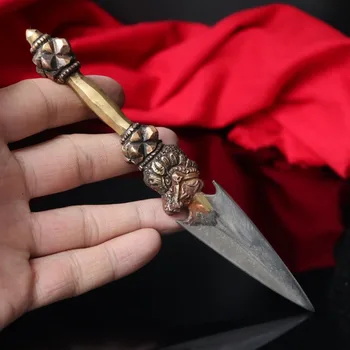 

christmas 6.6" Old Tibet Buddhsim Cold Iron Buddha Exorcism Dagger Phurpa Vajra Dorje new Year