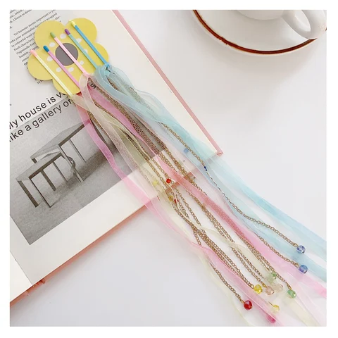 Pcs/Set Children Cute Colors Tassel Streamer Scrunchiesrubber Bands Hairpins Girls Sweet Hair Clips Kids Hair Accessories