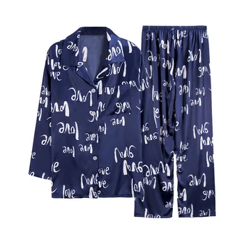

SAMWESTART 2020 Men's Stain Silk Pajamas Sets Spring SummerTracksuit Men's Large Size Set Men's Pijama Set Mansleepwear