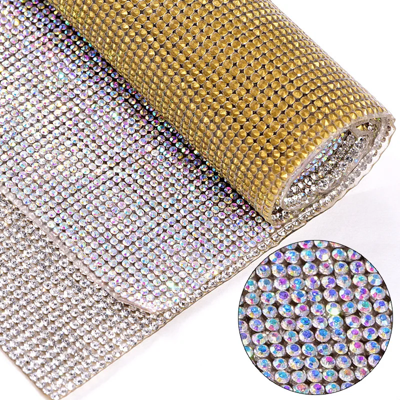 

1 Sheet 24*40cm Glass Hotfix Rhinestones Trim Crystal AB Rhinestones Drill Chain Flatback Strass Mesh Bending for Clothes B1302
