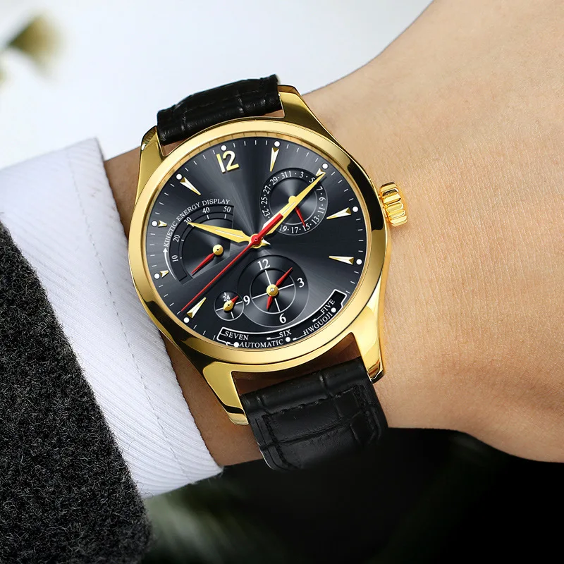 

Watch Men Fully Automatic Analog Watch Power Reserve Display Waterproof Multi-functional Belt