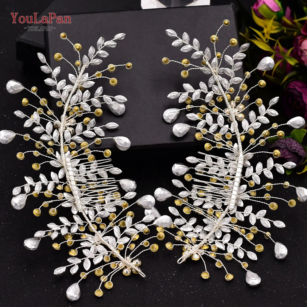 YouLaPan HP379 Silver Crystal Hair Clip for Wedding Hair Comb Tiara Rhinestone Flower Wedding Accessories for Brides