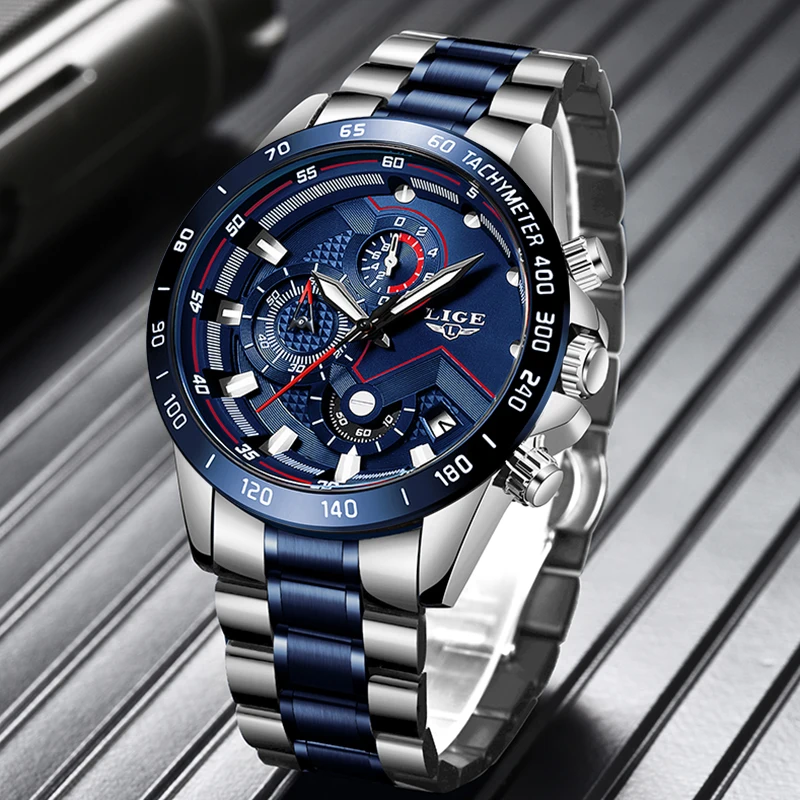 Relogio Masculino 2019 New Watches Men Luxury Brand LIGE Chronograph Men Sports Watches Waterproof Full Steel Quartz Men's Watch