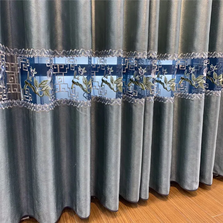 Curtain 1 Выполненный на заказ логосом Стиль вышитые Спальня Европейский бархат шторы в простом стиле для Гостиная окна затенения синий цвет кофе занавески - Цвет: Curtain 1