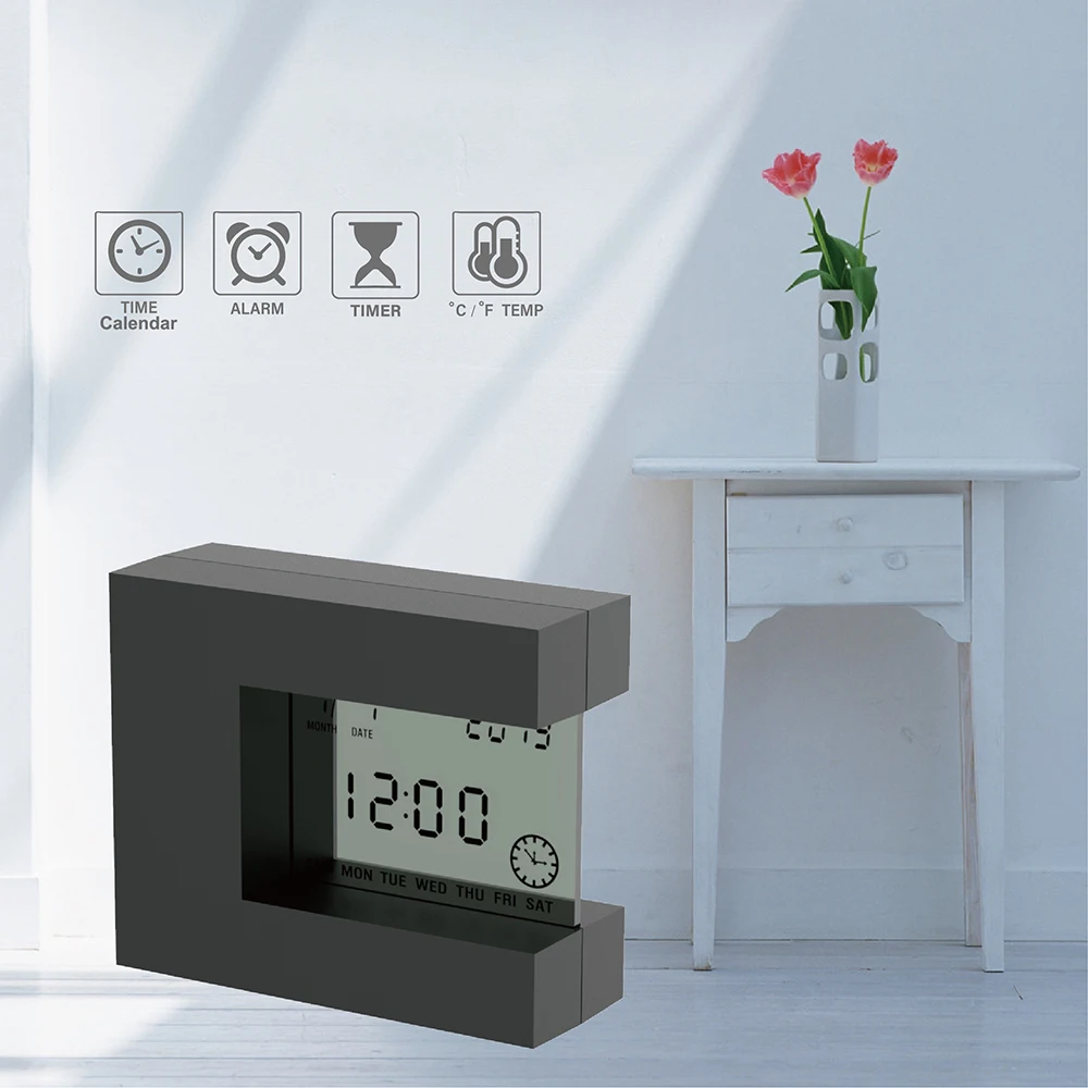 Electronic Desktop LCD Calendar Alarm clock with Indoor Thermometer & Count Down Kitchen Timer for home office table watch digital clock table clock lcd digital clock digital desk clock digital table clock