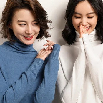 

Pile collar cashmere sweater female 2019 autumn and winter new change knit bottoming shirt drop shoulder sweater female