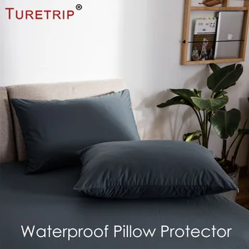 

Turetrip Grey Color Smooth Waterproof Pillow Protector Zippered Hotel Bed Pillow Cover 50x70cm Bedbug Proof Hypoallergenic