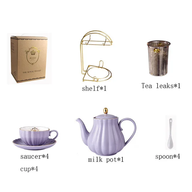 Brief British Bone China тыква в полоску керамическая посуда кофейная чашка кружка с молочным чайником ложка для блюдца Позолоченный Комплект полок набор - Цвет: 15