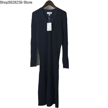 

Os Temperament More Weave Navy Blue Slim Fit Slim Pit Article Design Elastic Force Knitting Dress