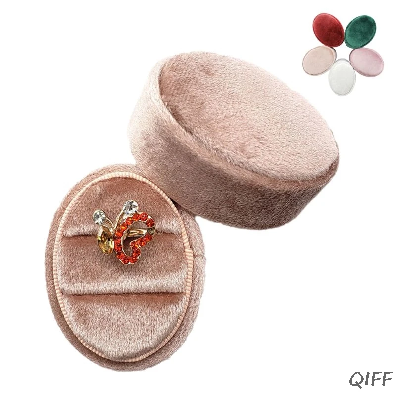 Velvet Double Ring Box Oval Wedding Ceremony Ring Box with Detachable Lid