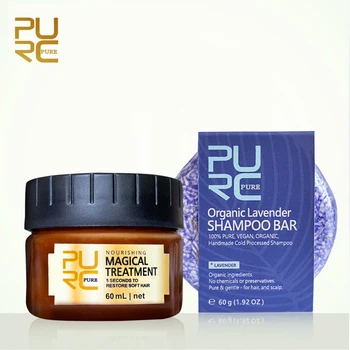 

PURC Magical treatment mask 5 seconds Repairs damage restore soft hair 60ml and Organic Lavender Shampoo Bar hair shampoo