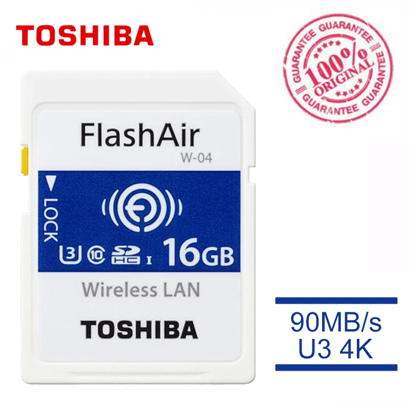 TOSHIBA W-04 карта памяти Беспроводная LAN 64 ГБ 32 ГБ 16 ГБ Wi-Fi SD карта U3 UHS класс скорости 3 FlashAir беспроводная SD карта памяти