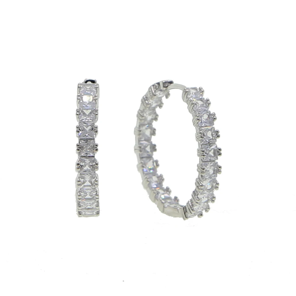 ICED OUT bling cz женские ювелирные изделия квадратный кубический цирконий huggie Обруч Серьги bling Модные женские ювелирные изделия - Окраска металла: Платиновое покрытие